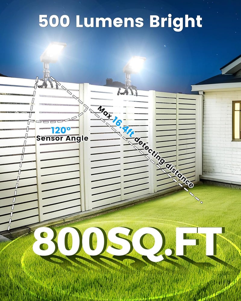Thumok Solar Fence Lights Outdoor, 60 LEDs Motion Sensor Security Light with Flexible Octopus Tripod, 3 Lighting Modes, Adjustable Angle for Fence Deck Camping Patio (4) - Image 3